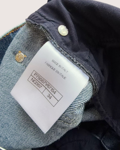 Chanel Sequin CC Wide-Leg Denim Jeans Blue, Silver FR 34