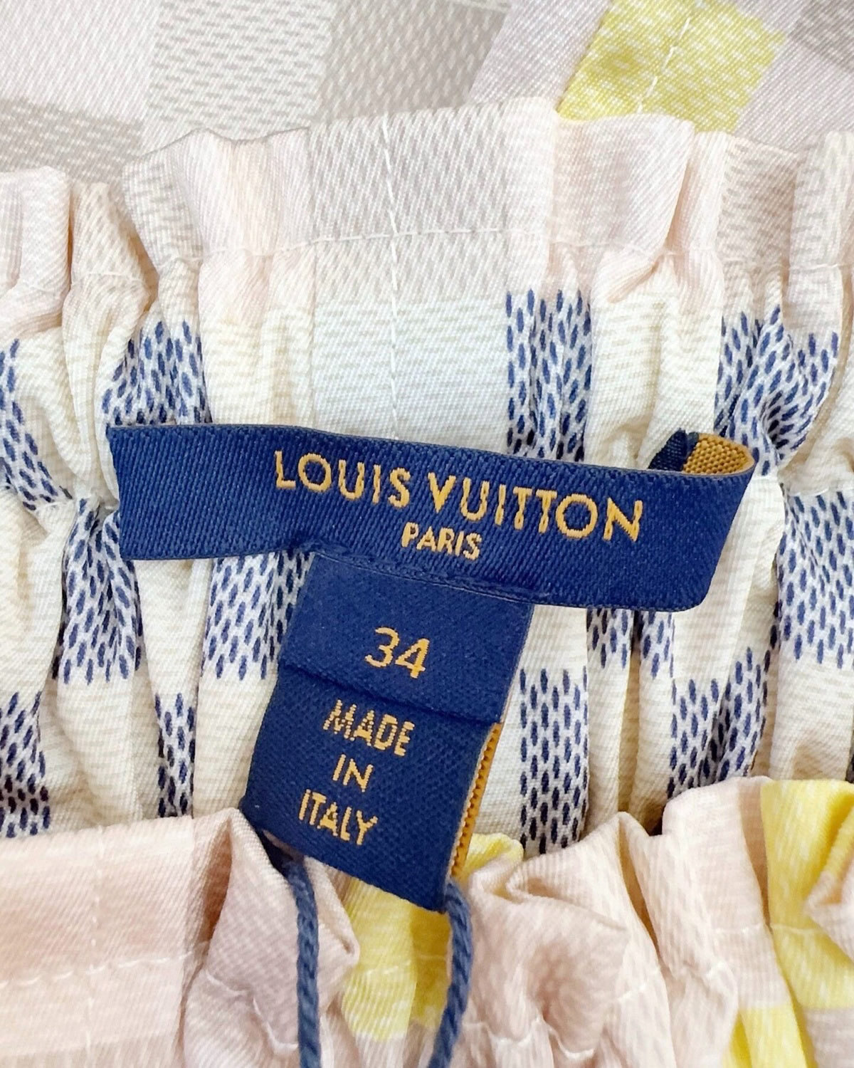 Louis Vuitton Checkered Nylon Mini Skirt Beige/Ecru, Yellow, Multicolor FR 34