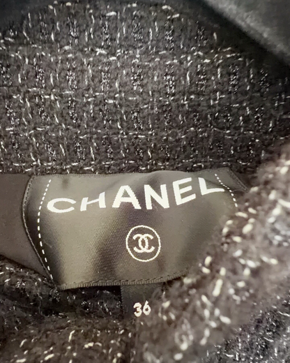 Chanel 24B Bow Shimmer Tweed Cropped Jacket Black FR 36