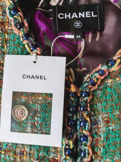 Chanel 23A Plaid Tweed Jacket Green, Multicolor FR 34