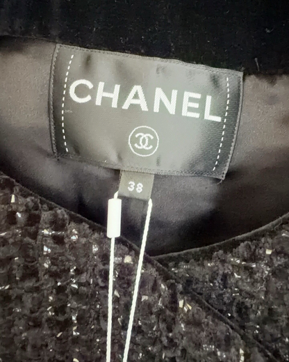 Chanel 22B Double-Breasted Shimmer Tweed Jacket Black, Silver FR 38