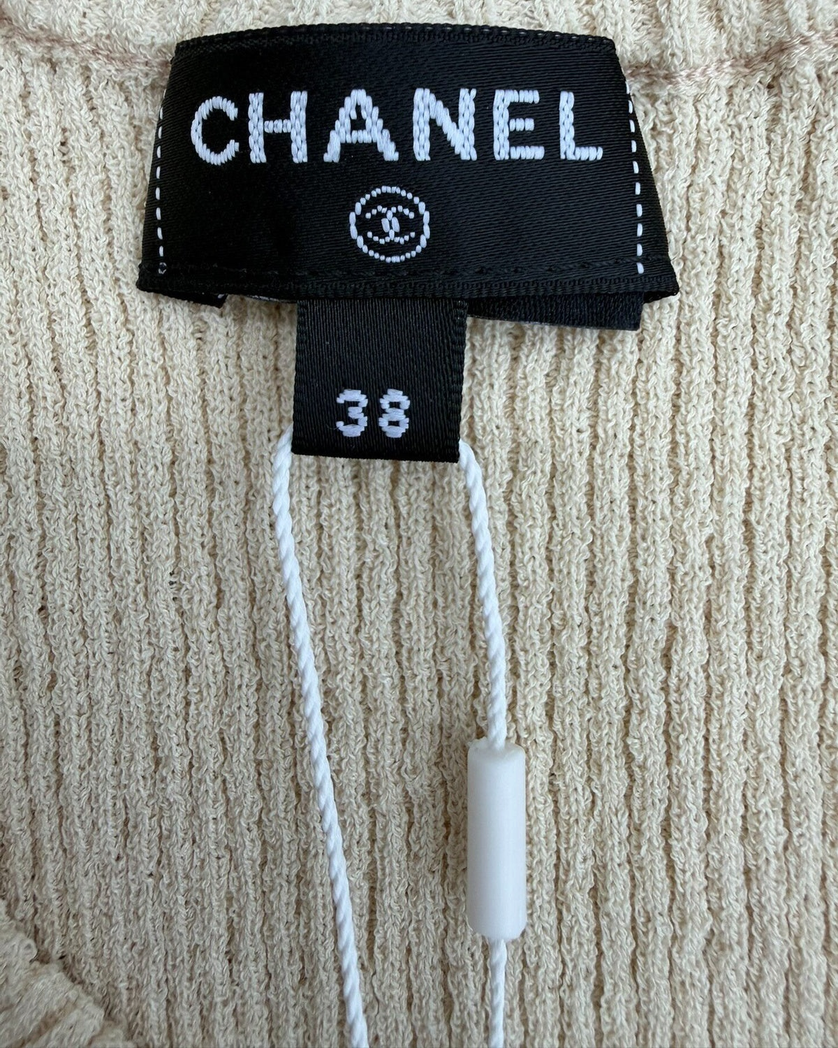 Chanel 26M Coco Beach Striped Top Beige/Ecru, Red FR 38