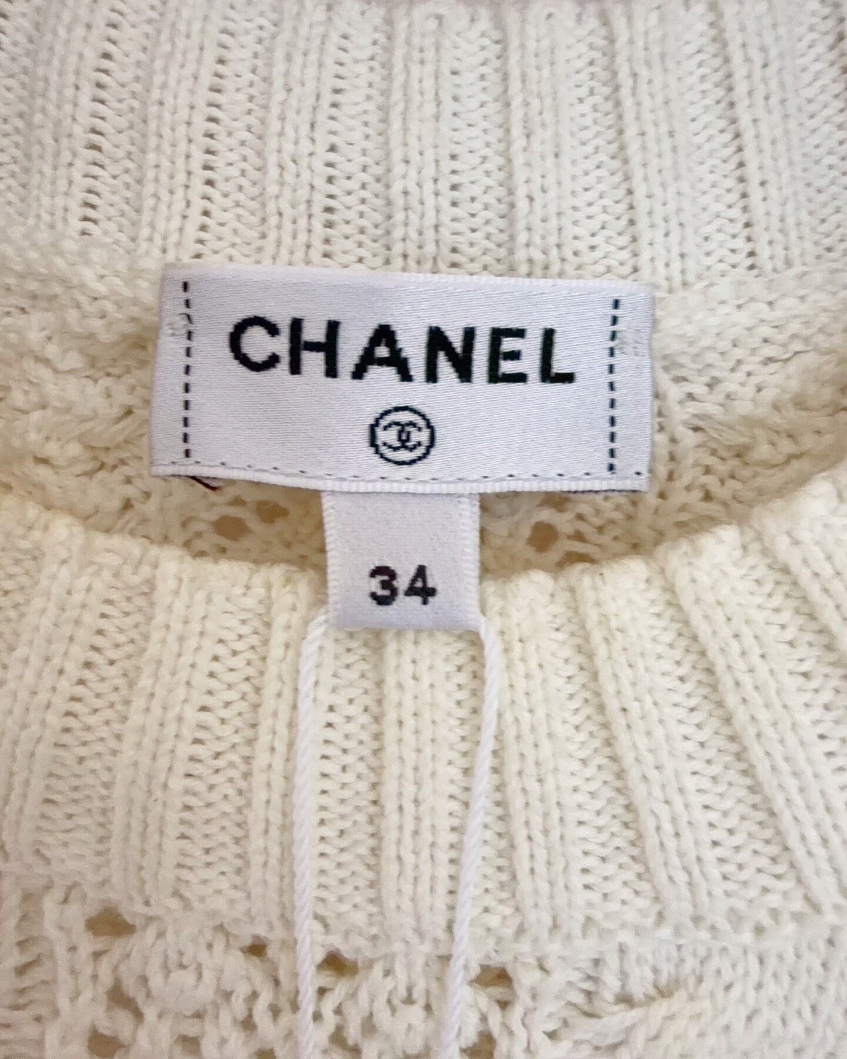 Chanel 24M Coco Beach Openwork CC Logo Sweater Beige/Ecru FR 34