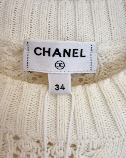 Chanel 24M Coco Beach Openwork CC Logo Sweater Beige/Ecru FR 34