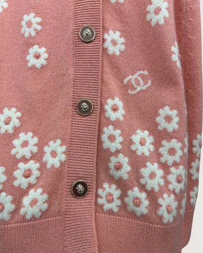 Chanel 22P Cashmere Floral CC Mini Skirt Pink, White FR 34