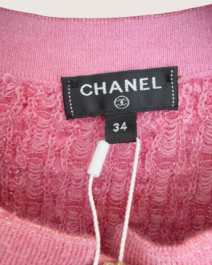 Chanel 20B Waffle Mid-Length Dress Pink FR 34