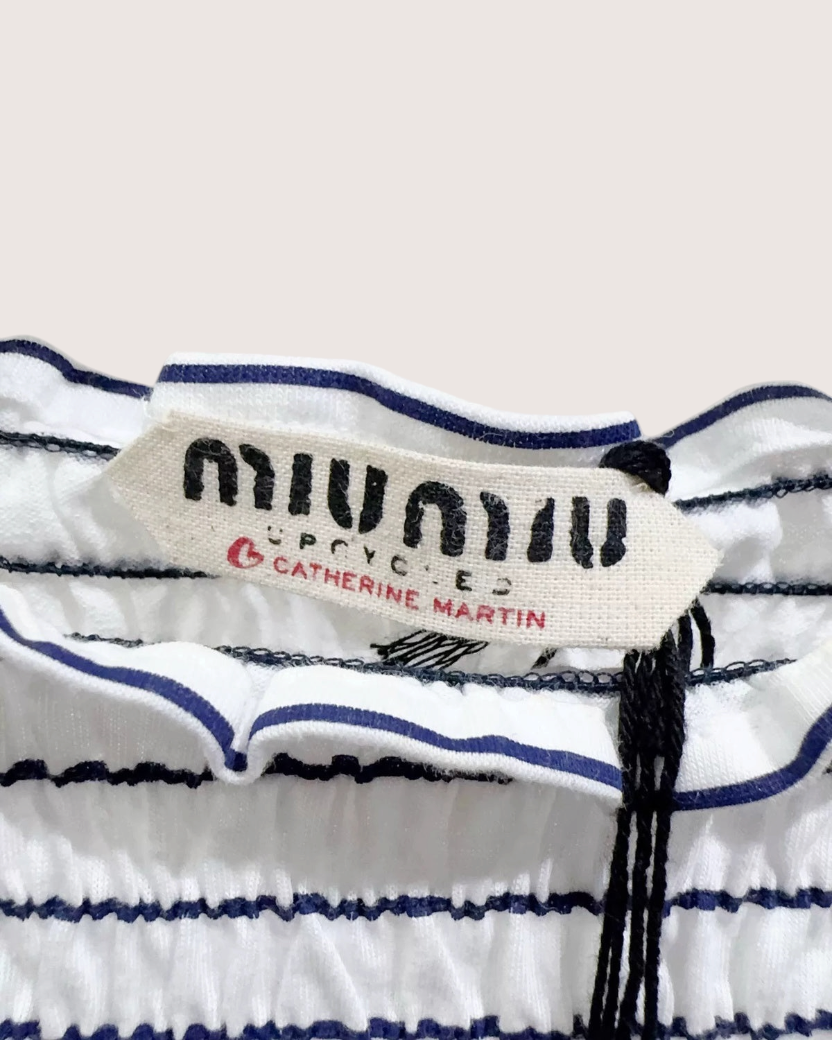 Miu Miu Striped Smocked Top White, Navy FR 38