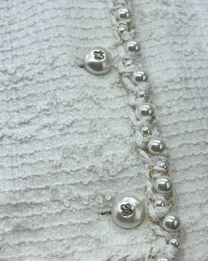 Chanel 25P Pearl Tweed Jacket White FR 36