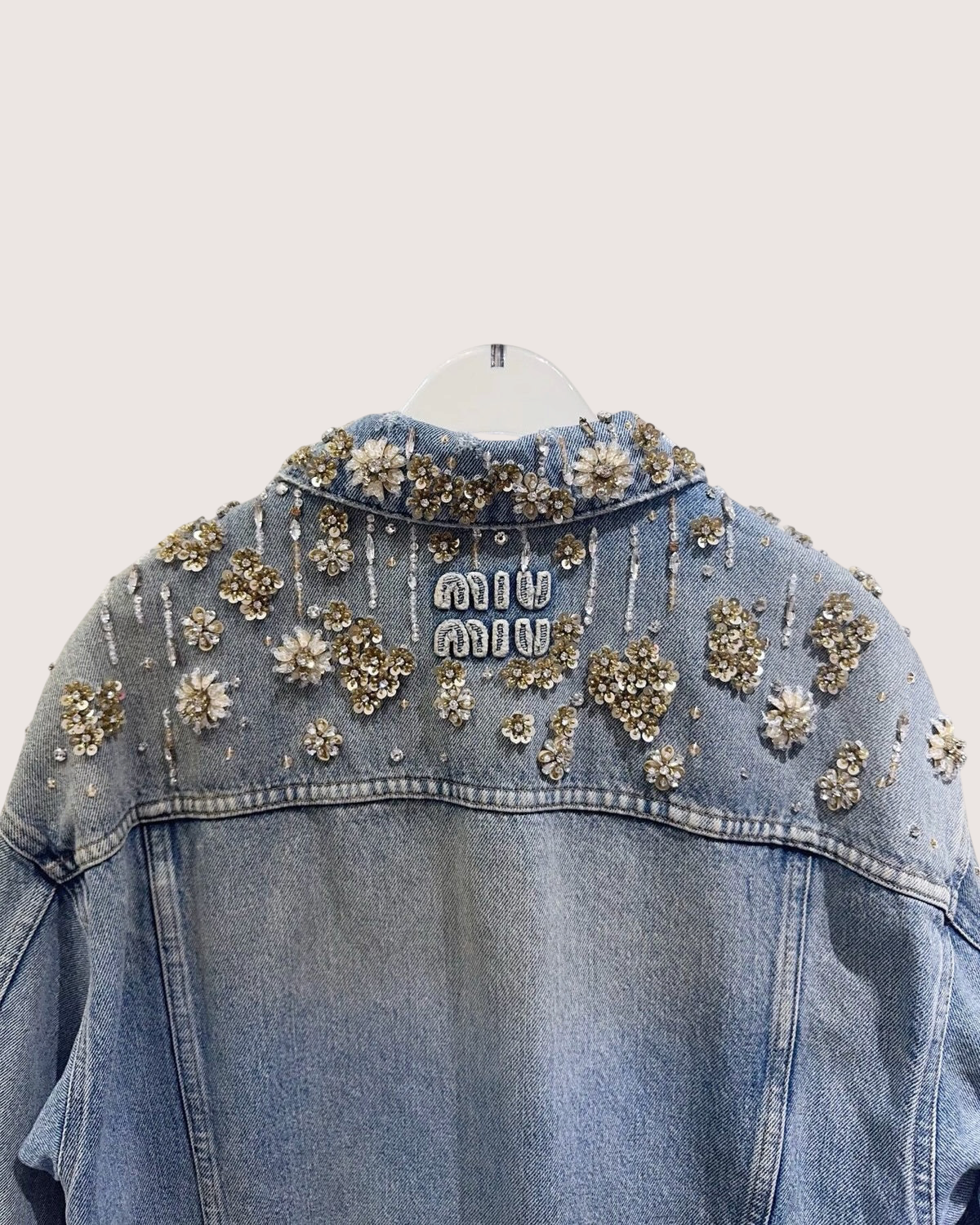 Miu Miu Crystal Denim Jacket Blue, Gold, Silver FR 40