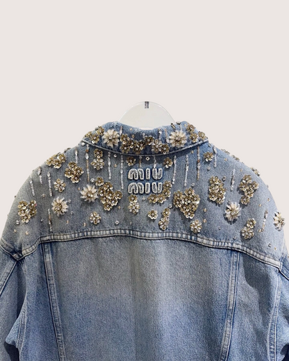 Miu Miu Crystal Denim Jacket Blue, Gold, Silver FR 40