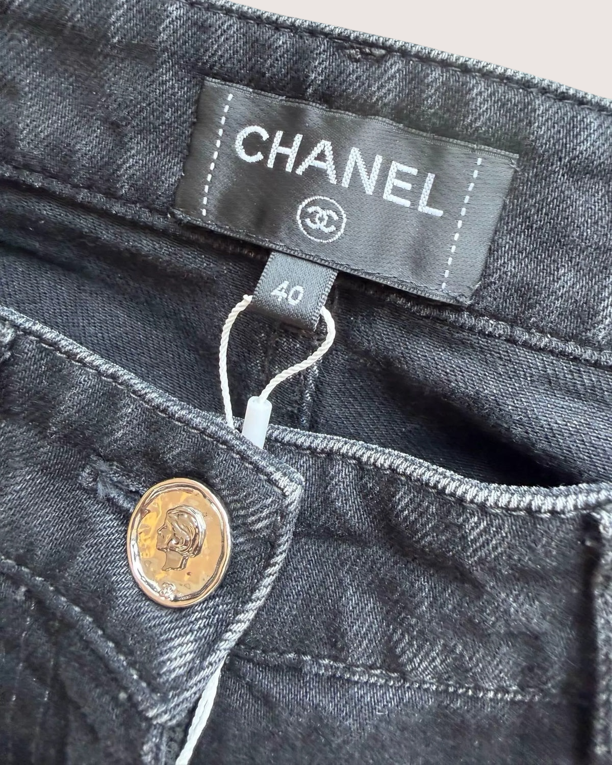 Chanel 24B Sequined Fringe Wide-Leg Denim Jeans Black FR 40