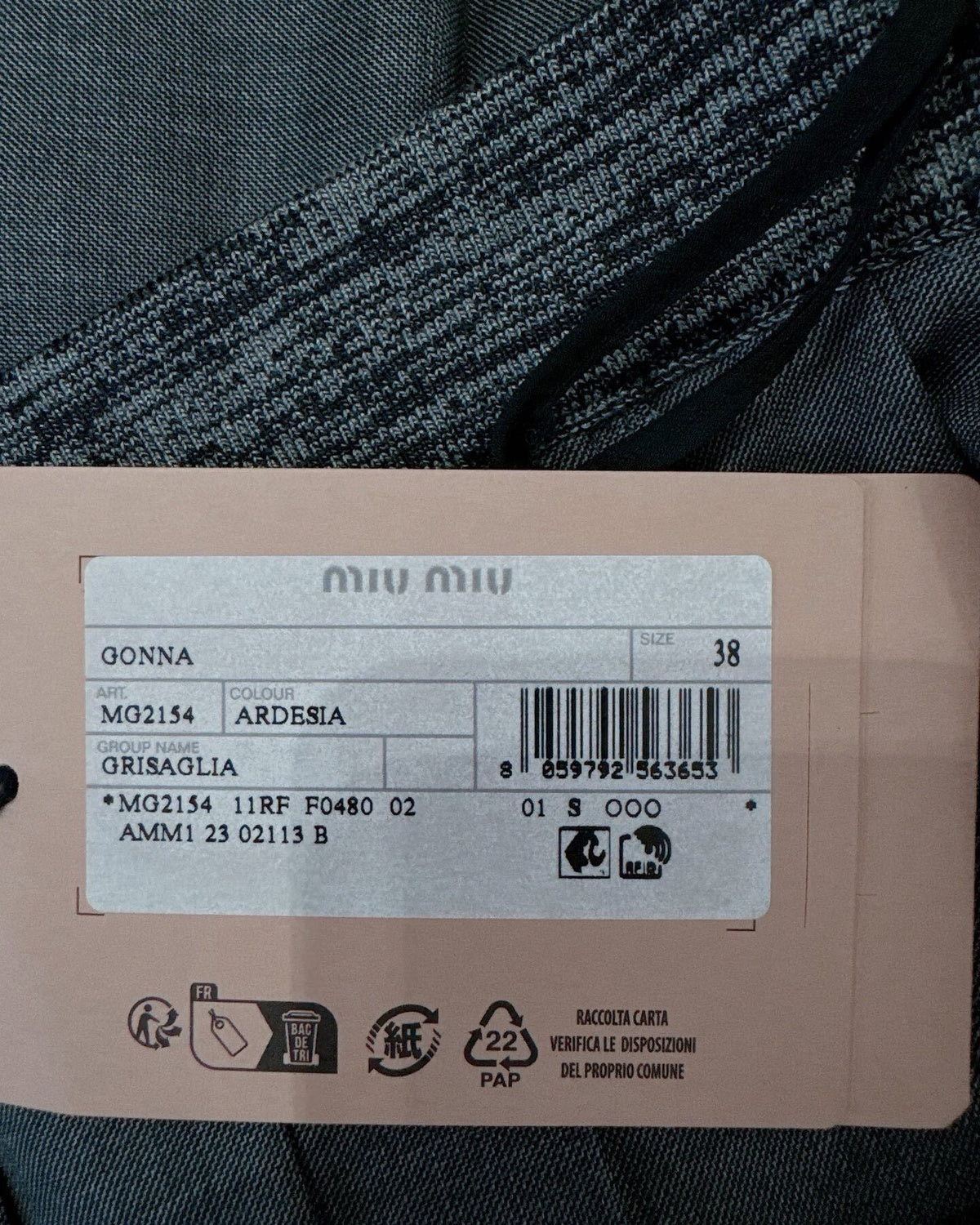Miu Miu Wool Logo Pleated Mini Skirt Grey, White IT 38