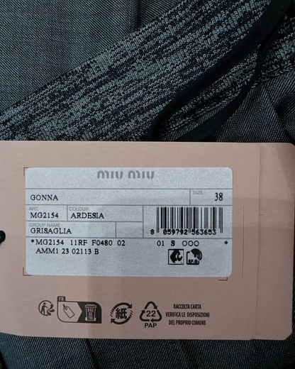 Miu Miu Wool Logo Pleated Mini Skirt Grey, White IT 38