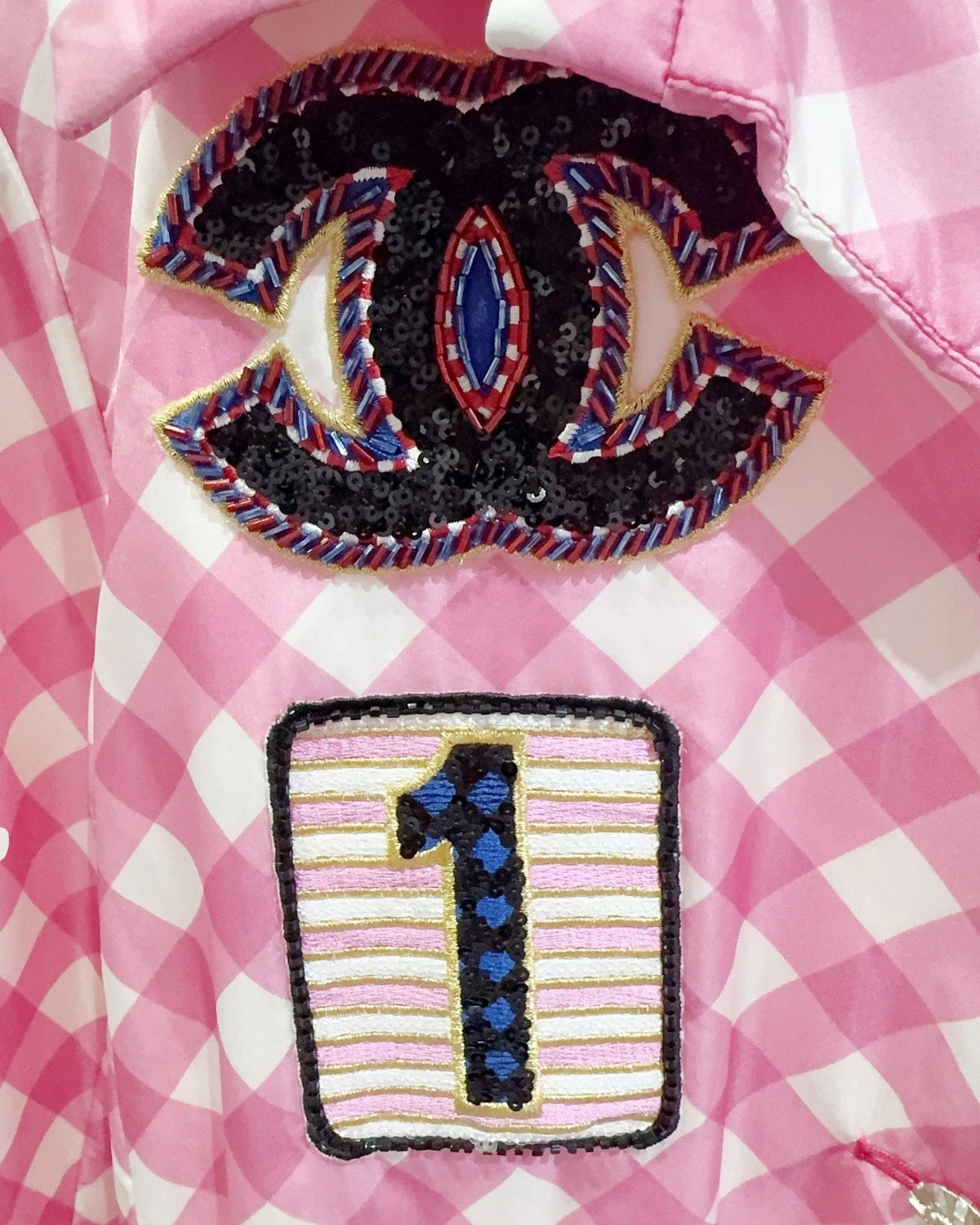 Chanel 23C Gingham Badge Jacket Pink, White, Multicolor FR 38