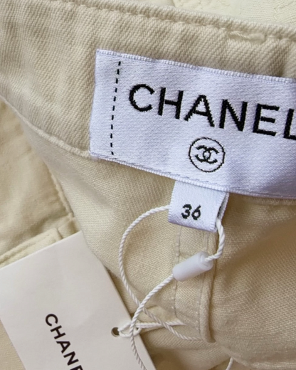 Chanel 26C Denim Wide-Leg Jeans Beige/Ecru FR 36