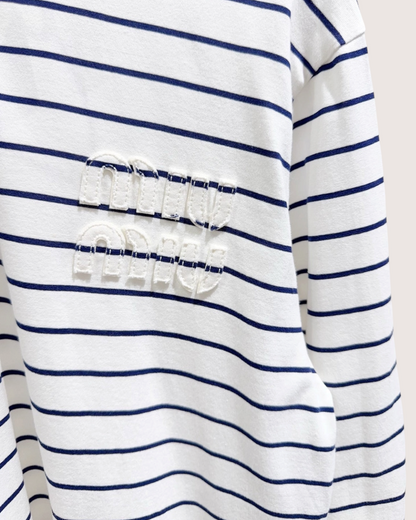 Miu Miu Striped Long-Sleeve Top White, Navy FR 34
