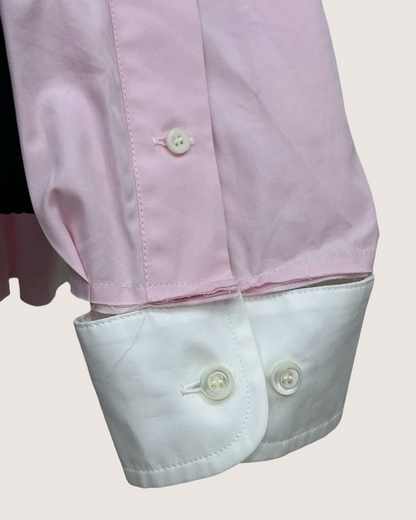 Miu Miu Cropped Contrast-Collar Logo Shirt Pink, White IT 36