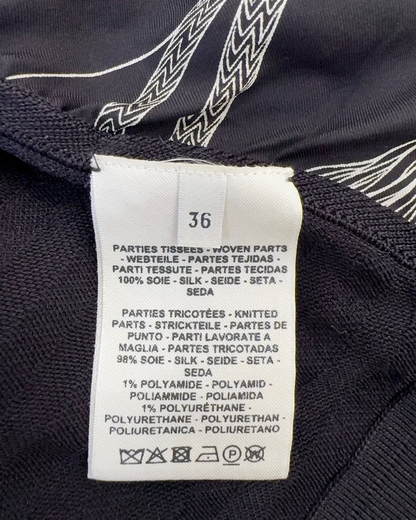 Hermès Silk Embroidered Cardigan Black, White FR 36