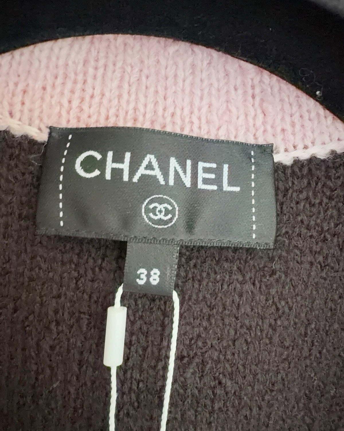 Chanel 24K Belted V-Neck Wool Sweater Black, Pink FR 38