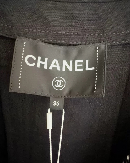 Chanel 23P Sequined Tweed-Trim Jacket Black FR 36