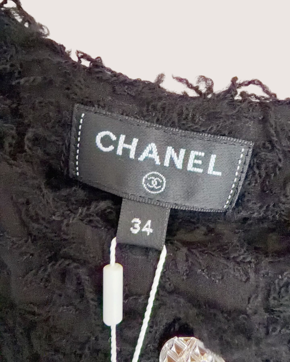 Chanel 22A Wool Cropped Fringed Lace Jacket Black FR 34