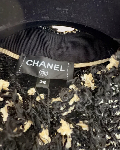 Chanel 26B Fringe Tweed Jacket Black, Beige/Ecru FR 38