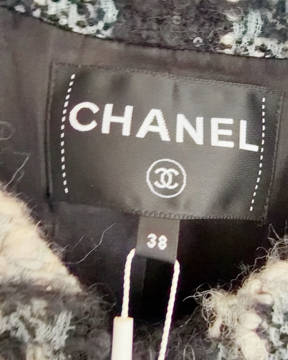 Chanel 25N Coco Neige Checked Tweed Vest Black, Blue, White FR 38