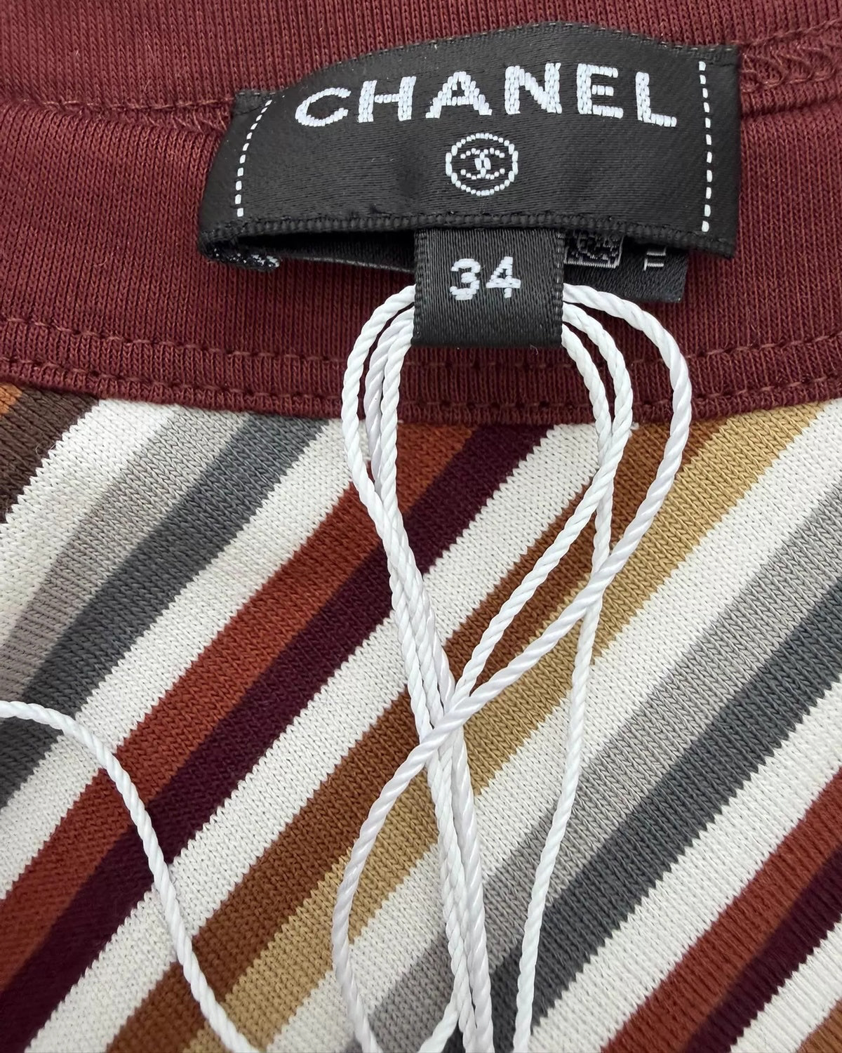 Chanel 26M Coco Beach Striped Mid-Length Dress Burgundy, White, Grey, Multicolor FR 34
