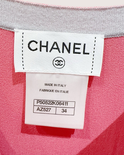 Chanel 14K Tweed Pleated Mini Dress Pink, Grey FR 34
