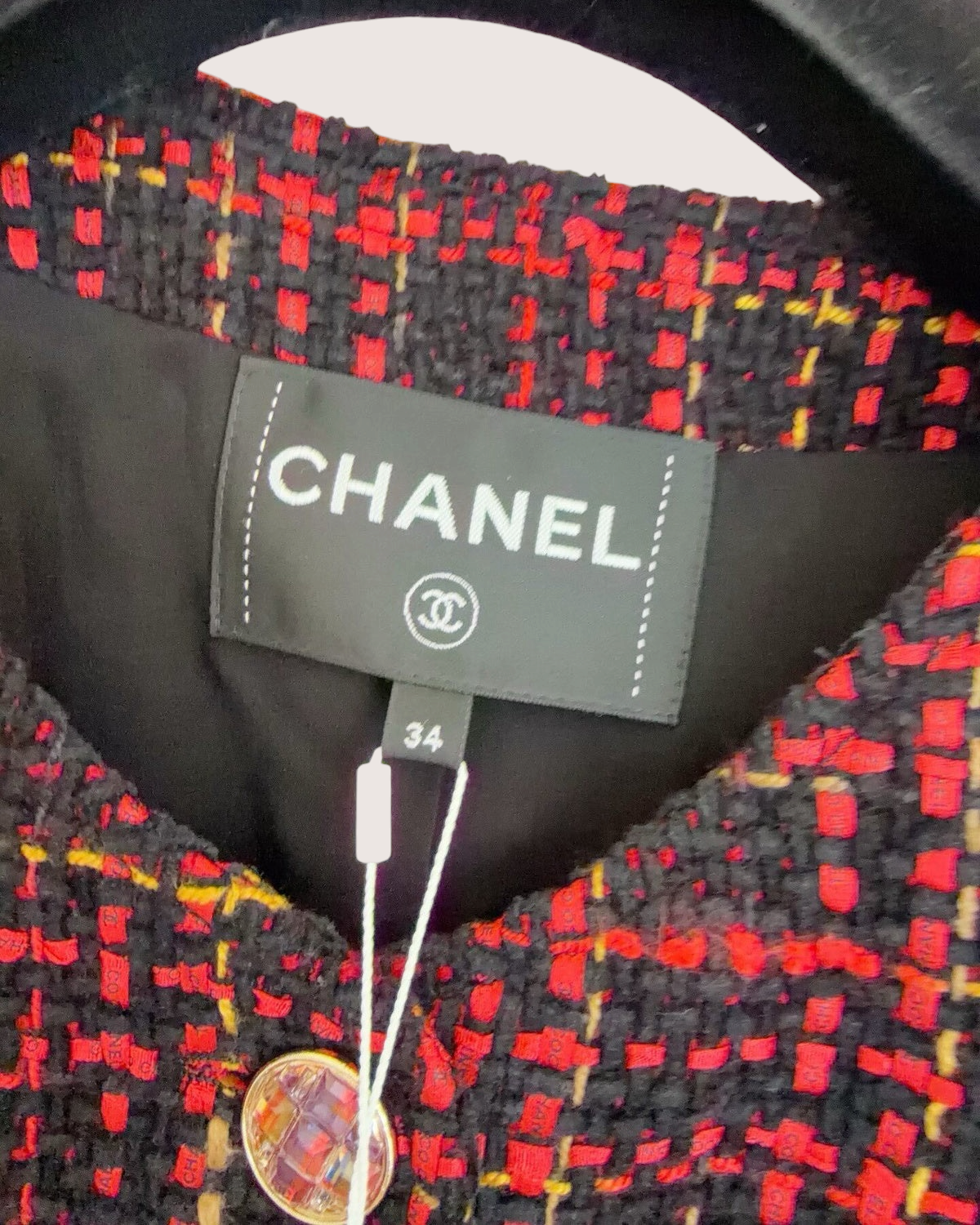 Chanel 22K Plaid Tweed Jacket Black, Red, Yellow FR 34