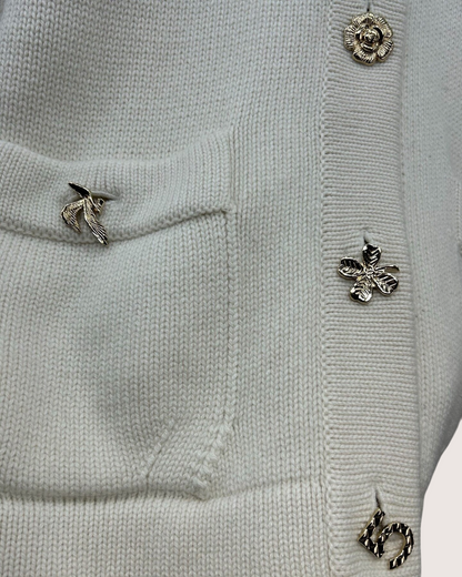 Chanel 22B Cashmere Round-Neck Cardigan Beige/Ecru FR 36