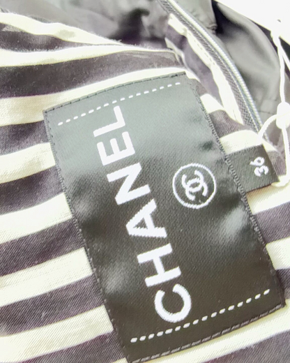 Chanel Striped Hooded Jacket Black, White FR 36