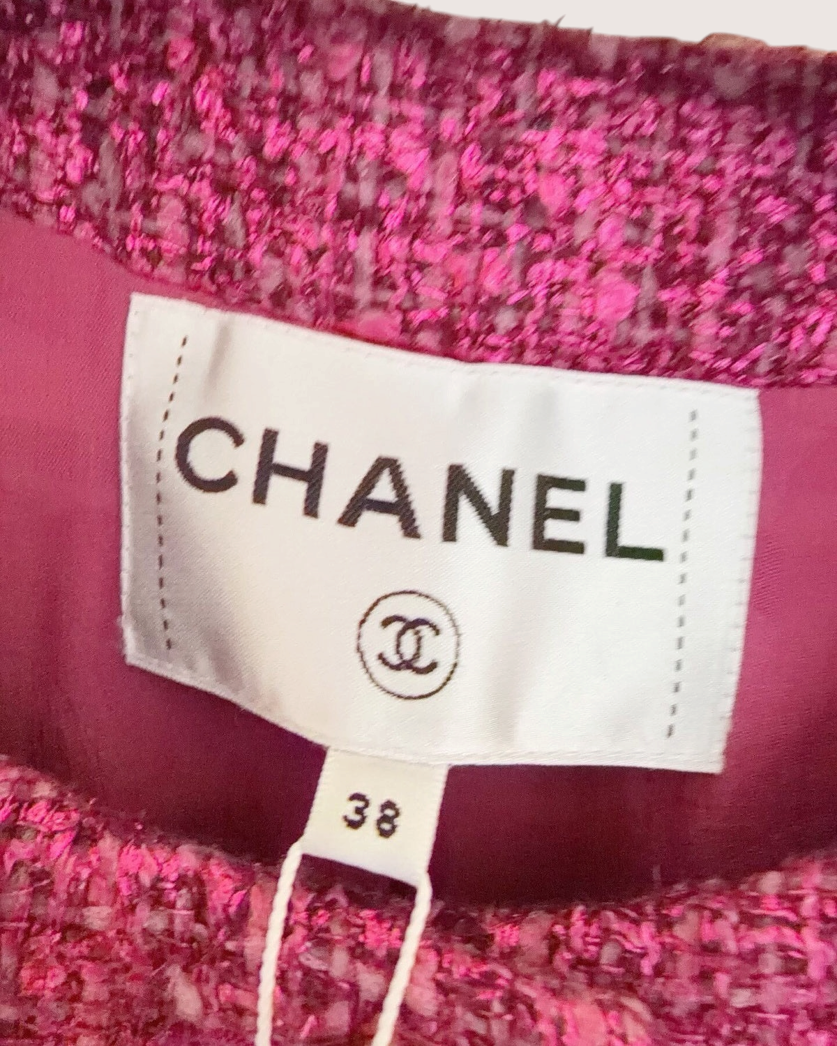Chanel 23A Tweed Cropped Contrast-Cuff Jacket Pink, White FR 38