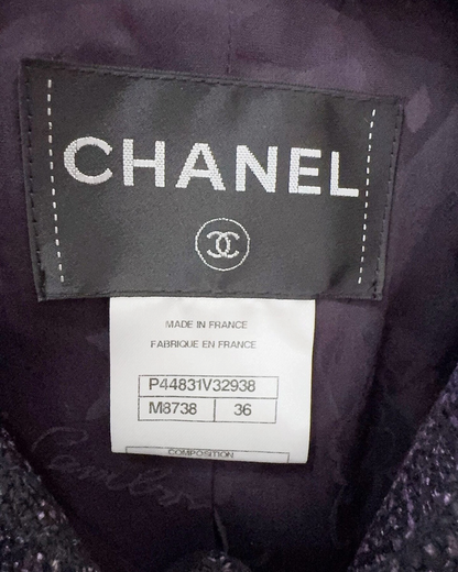 Chanel 12A Collarless Tweed Jacket Black, Purple, Multicolor FR 36
