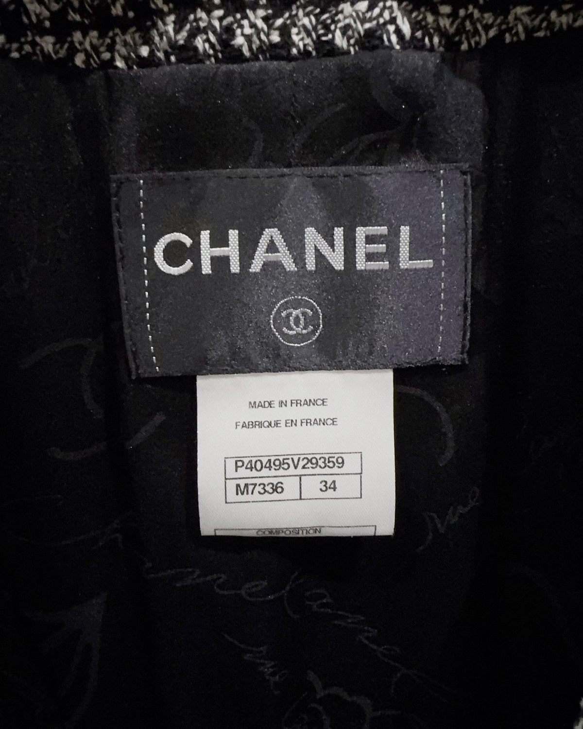 Chanel Tweed Jacket Black, White FR 34