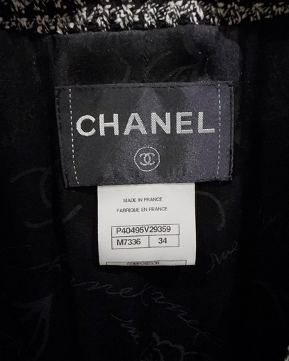 Chanel Tweed Jacket Black, White FR 34