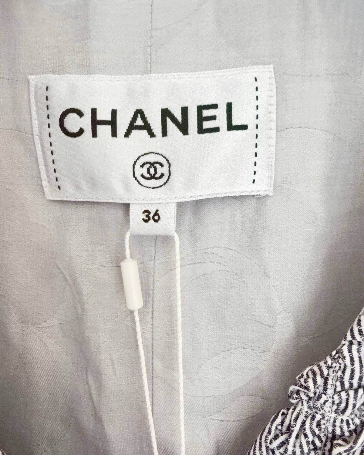 Chanel 24P Striped Ruffle Vest Grey, White FR 36