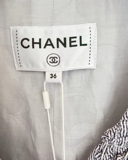 Chanel 24P Striped Ruffle Vest Grey, White FR 36