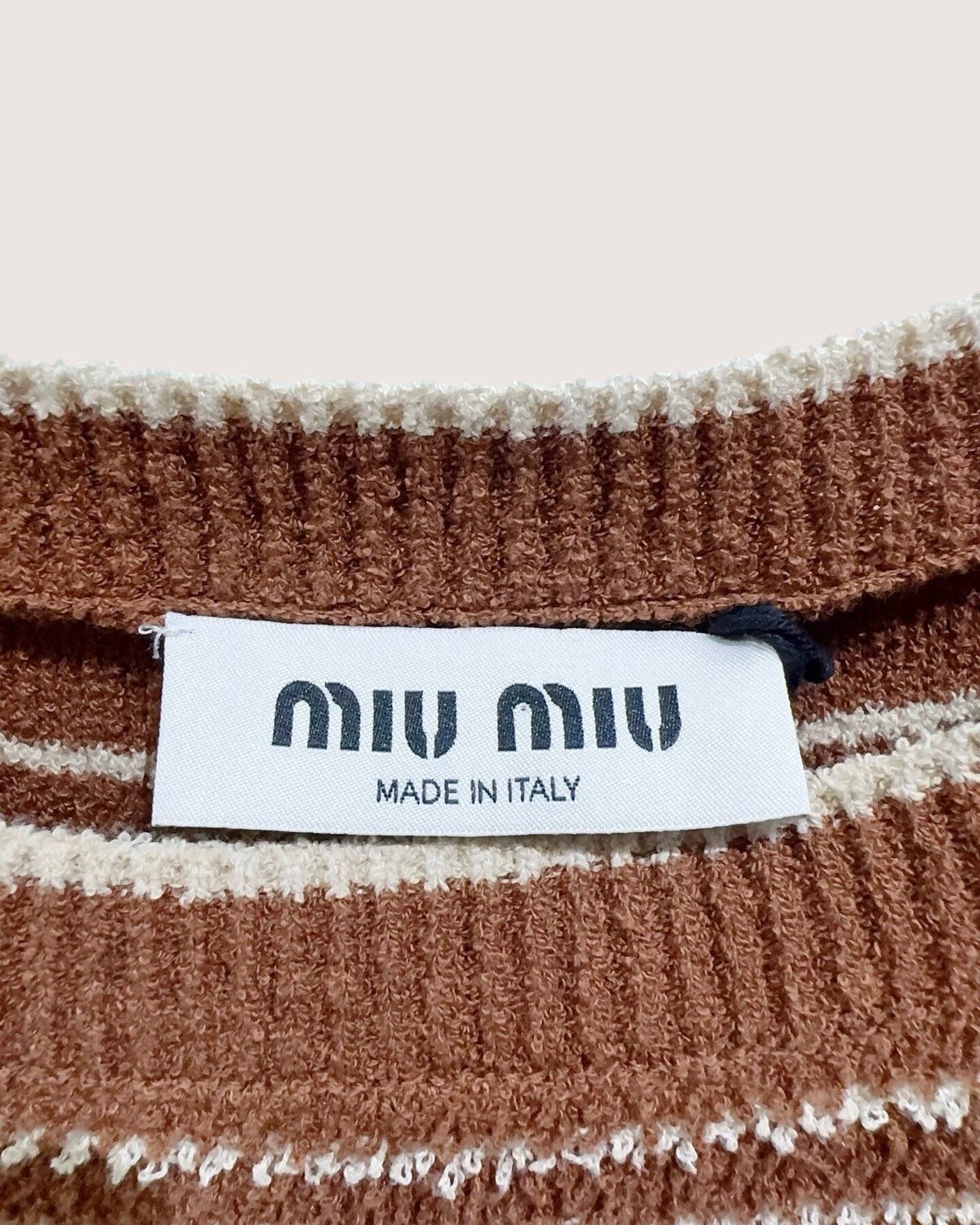 Miu Miu Striped Logo Sweater Brown, Beige/Ecru FR 38