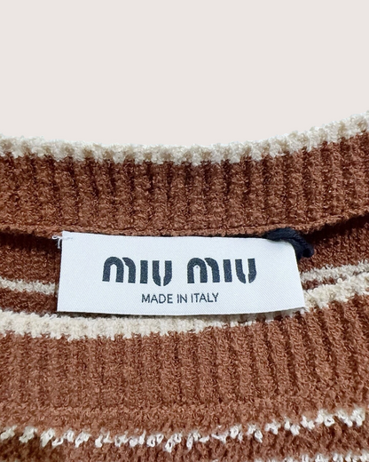 Miu Miu Striped Logo Sweater Brown, Beige/Ecru FR 38