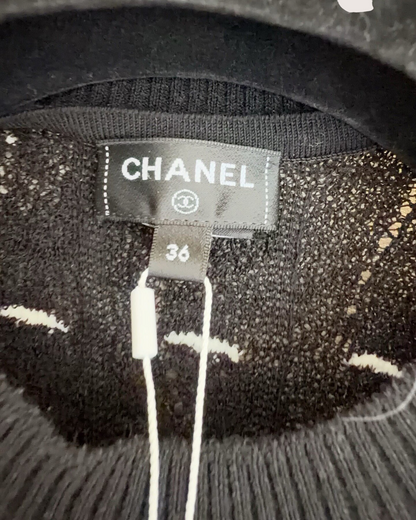 Chanel 25K Bow Short-Sleeve Top Black, White FR 36