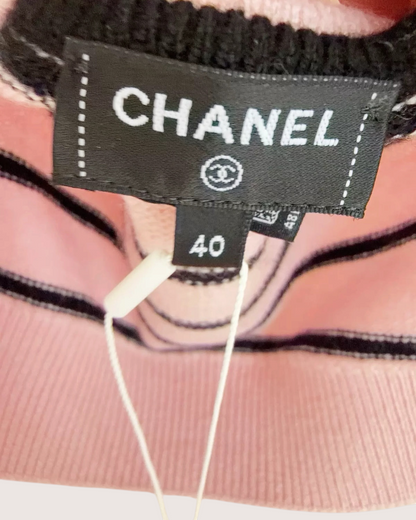 Chanel 25S Striped Cashmere Vest Pink, Black FR 40