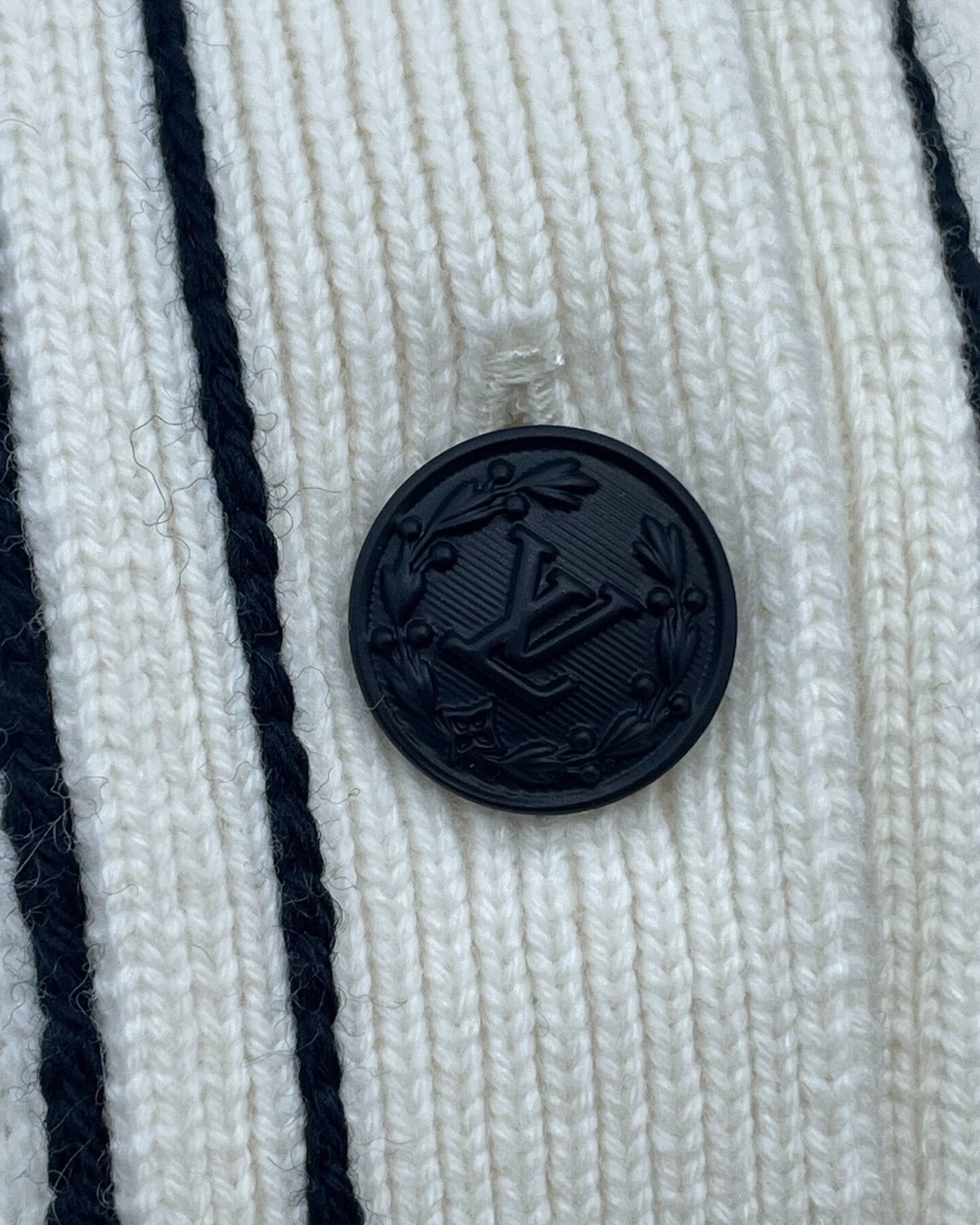 Louis Vuitton Cashmere Striped-Trim LV Logo Cardigan White, Navy FR 34