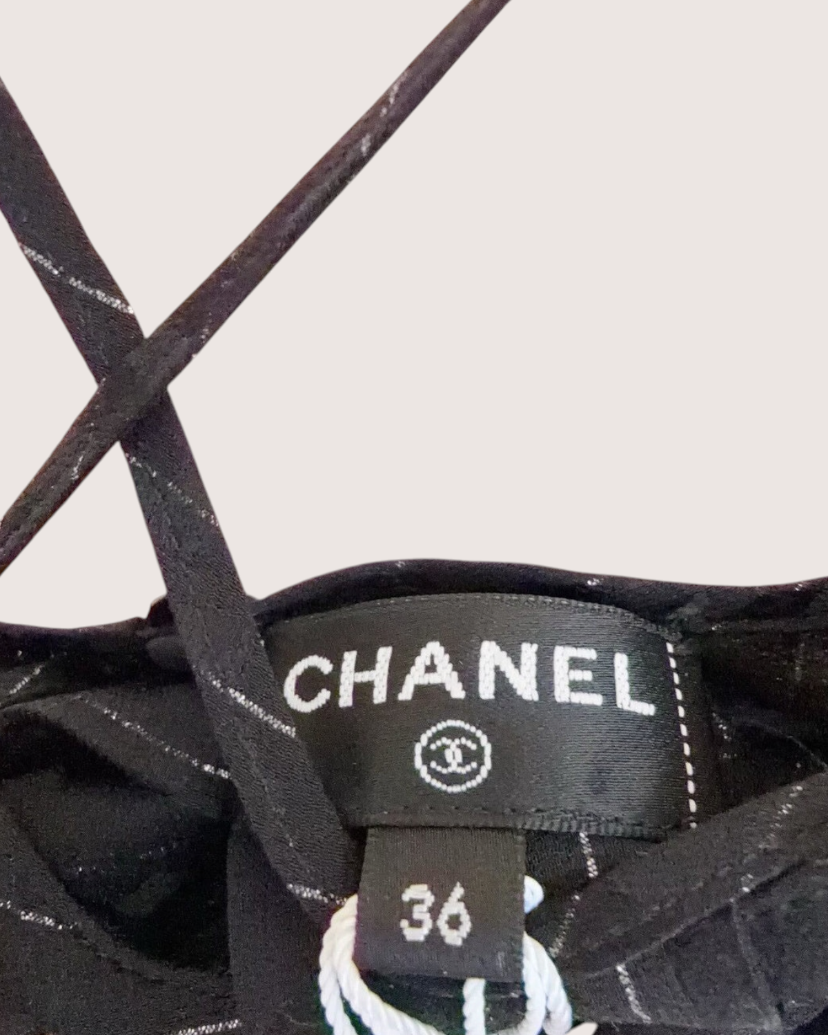Chanel 23P Striped Crystal CC Camisole Top Black, Silver FR 36