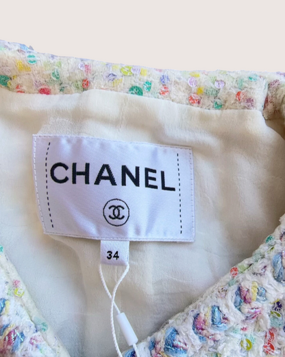 Chanel 23S Confetti Tweed Vest Beige/Ecru, Multicolor FR 34
