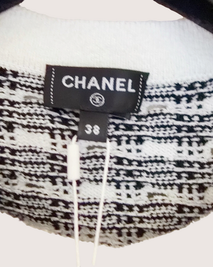 Chanel 25P Striped Cardigan White, Black FR 38