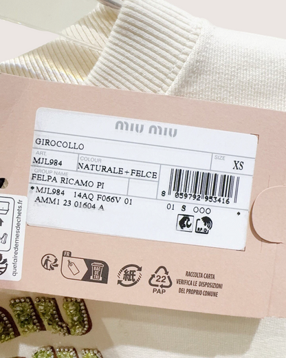 Miu Miu Crystal Logo Sweatshirt Beige/Ecru, Green FR 34