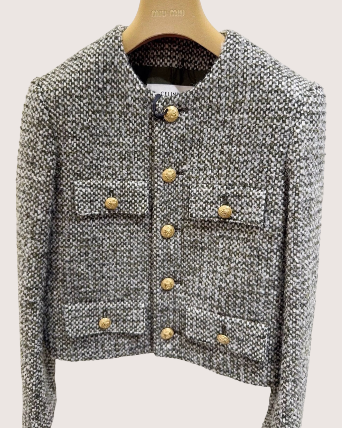 Celine Tweed Jacket Grey, Black, White FR 36