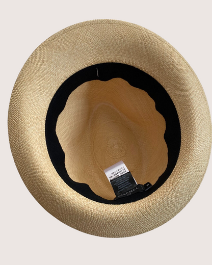 Chanel Straw Hat Beige/Ecru, Black One Size
