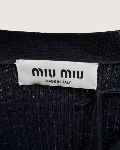 Miu Miu Crystal-Embellished Cropped Cardigan Black